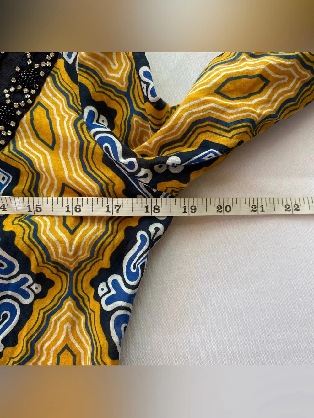 Tory Burch Odie Yellow/ Blue/ White Embellished Tunic Blouse Medium Resort Wear